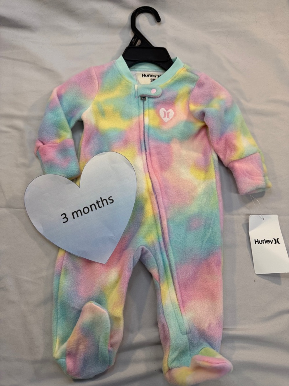 Hurley NWT Pastel Tie-Dye cnvertibel fleece Footie/Sleeper